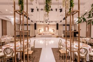 Reception center aisle gates to stage view 2