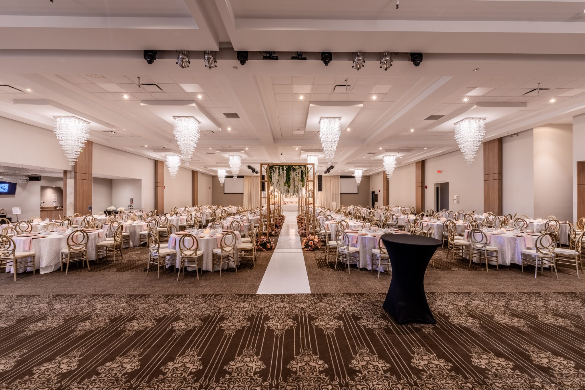 Reception center aisle to stage view
